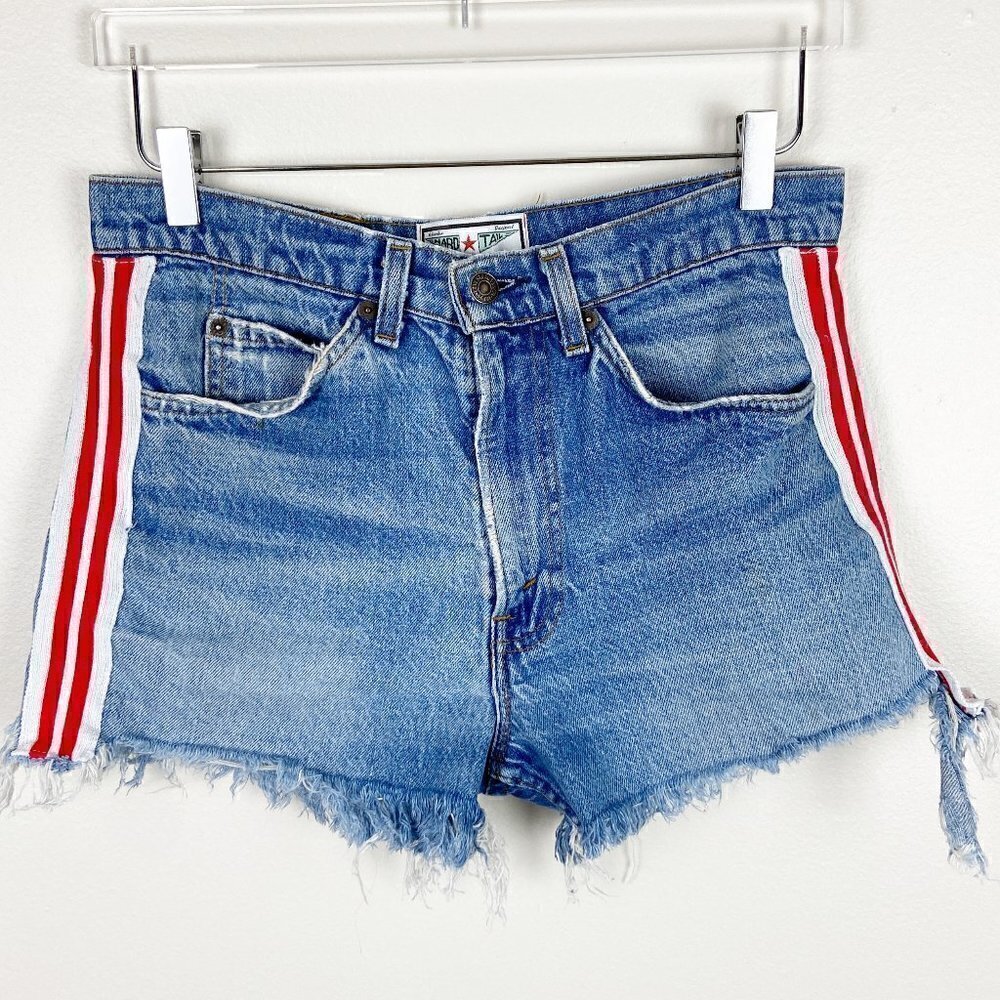 LEVI'S | Original Hard Tail Distressed Denim Cut-Off Shorts Side Stripe Medium